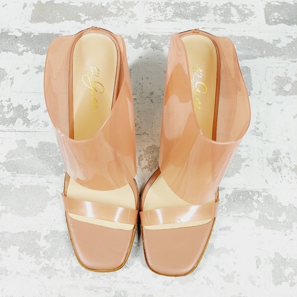 New 42 Gold The Linx Vinyl Slide In Open Toe Heels M455 - Picture 10 of 11